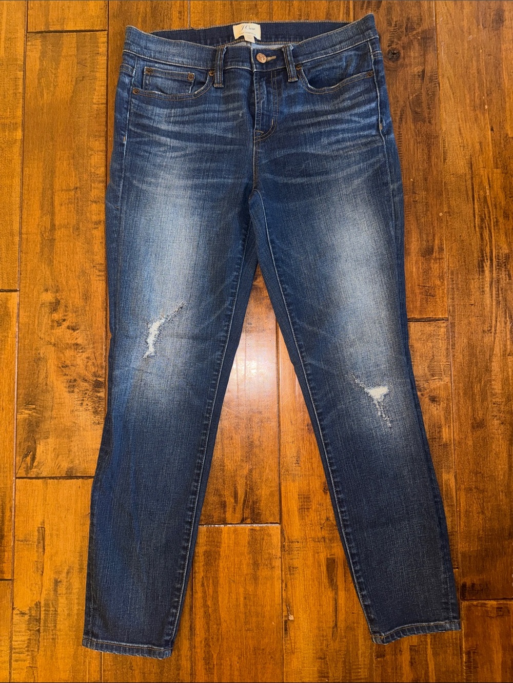 J. Crew Ankle Toothpick Jeans Size 4
29 distressed Dark Wash